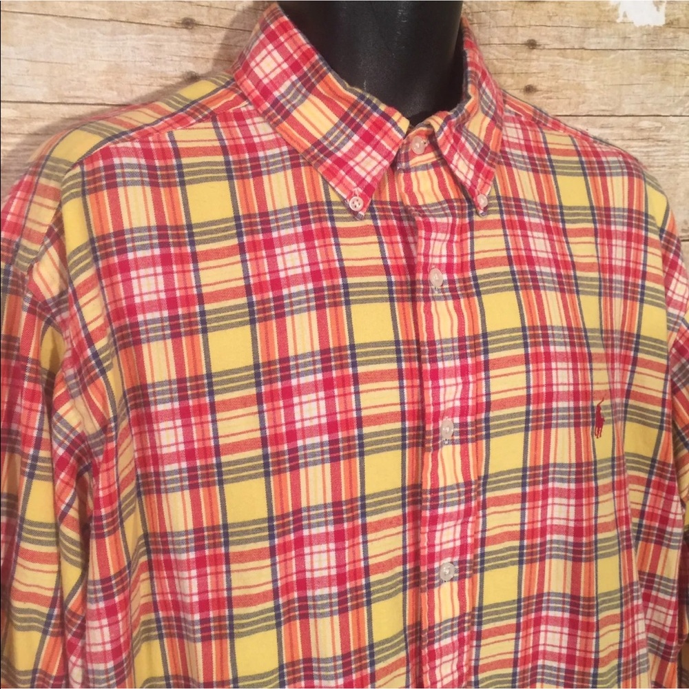 Ralph Lauren Yellow and Red Plaid Button-Down Shirt